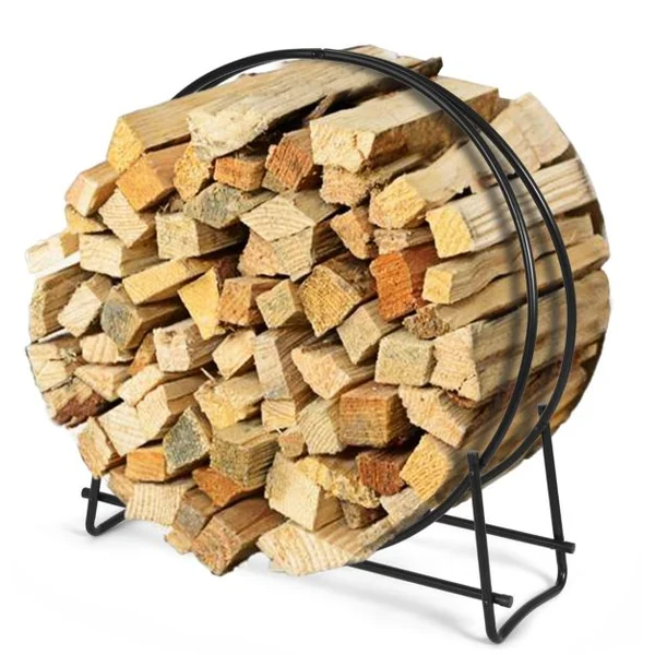 Range-bûches 102 CM Support Tubulaire Métallique Robuste pour Bois de Chauffage Montage Facile Range-bûches pour Patio Noir