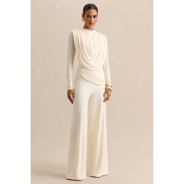 Raniella | Haut blanc à encolure haute avec détails froncés et drapés