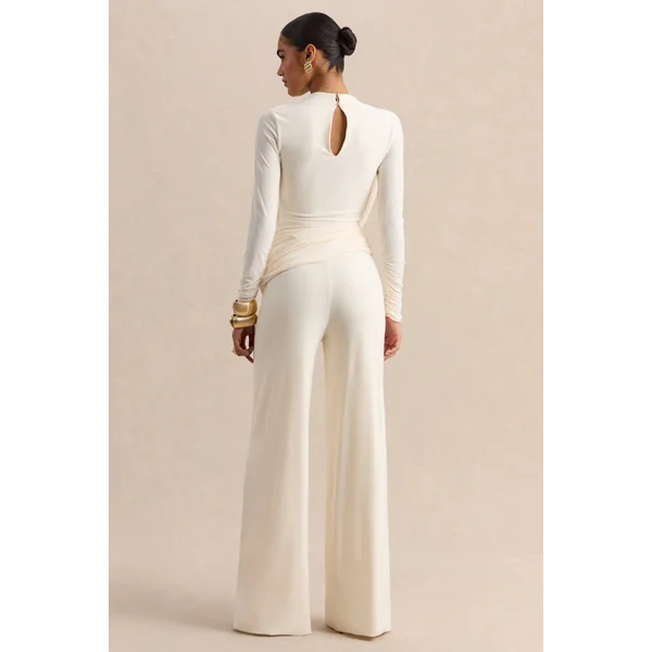 Raniella | Haut blanc à encolure haute avec détails froncés et drapés