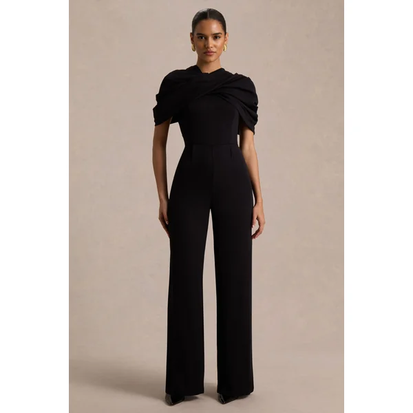 Raquel | Combinaison noire à encolure asymétrique avec drapé