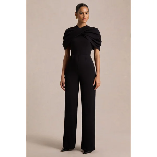 Raquel | Combinaison noire à encolure asymétrique avec drapé