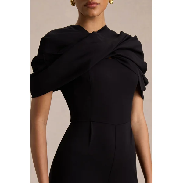 Raquel | Combinaison noire à encolure asymétrique avec drapé