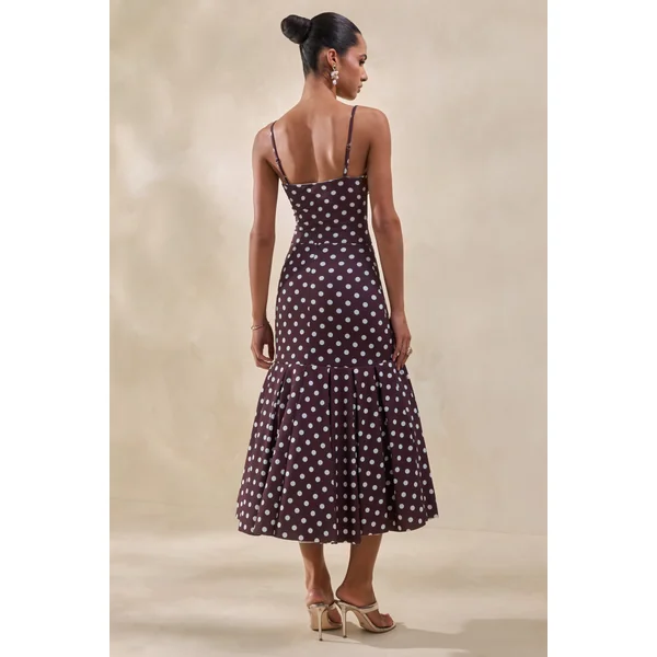 Rayna | Body string marron à pois avec décolleté en V