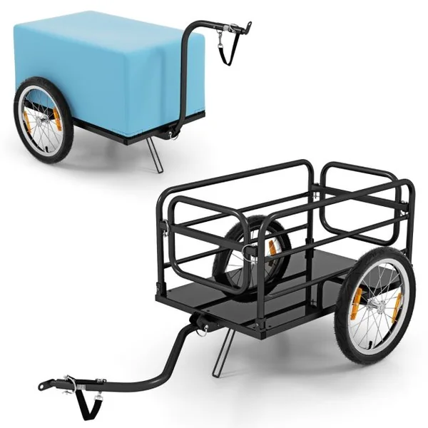Remorque de Vélo avec Cadre Pliable Charge 55 kg Chariot pour Vélo avec Housse en Tissu Oxford Roues à Air de 40 cm Réflecteurs Bleu