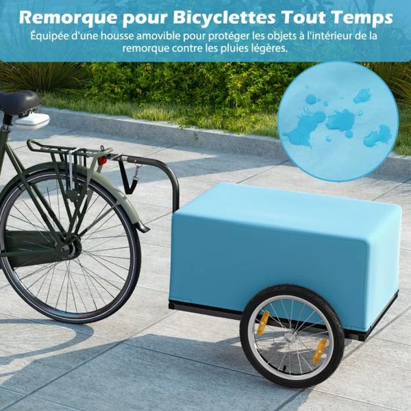 Remorque de Vélo avec Cadre Pliable Charge 55 kg Chariot pour Vélo avec Housse en Tissu Oxford Roues à Air de 40 cm Réflecteurs Bleu