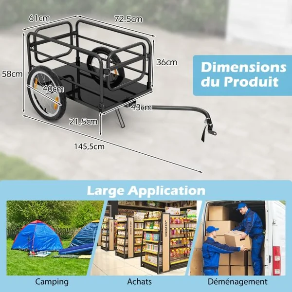Remorque de Vélo avec Cadre Pliable Charge 55 kg Chariot pour Vélo avec Housse en Tissu Oxford Roues à Air de 40 cm Réflecteurs Bleu