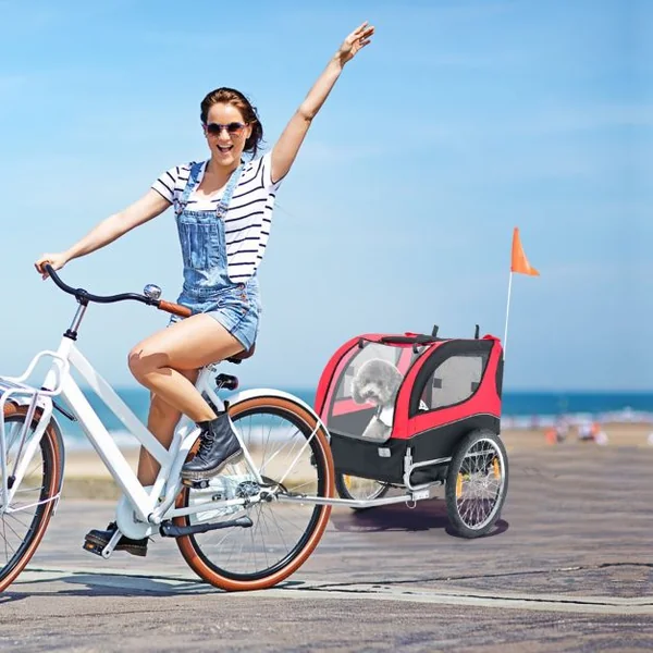 Remorque de Vélo pour Animaux de Compagnie jusqu'à 40 KG avec Roues de 50 cm et Toit Ouvrant pour Chiens/Chats Bleu/Rouge/Gris