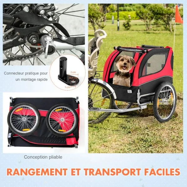 Remorque de Vélo pour Animaux de Compagnie jusqu'à 40 KG avec Roues de 50 cm et Toit Ouvrant pour Chiens/Chats Bleu/Rouge/Gris