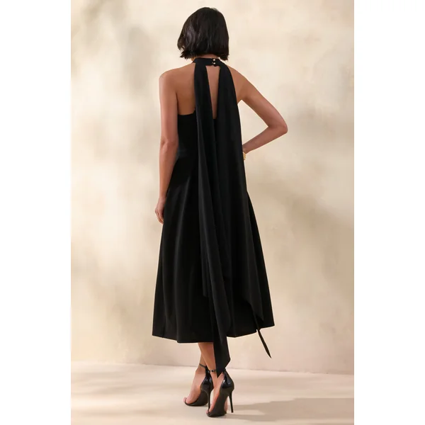 Rhode | Robe mi-longue noire à col licou