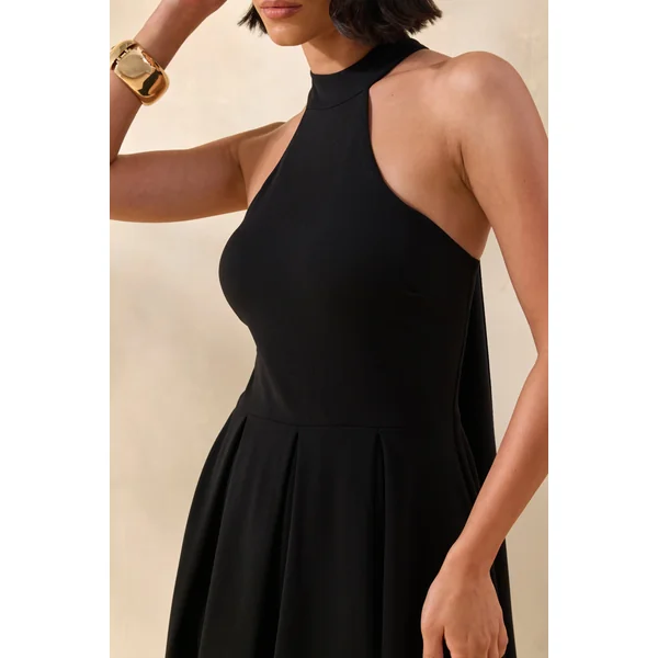 Rhode | Robe mi-longue noire à col licou