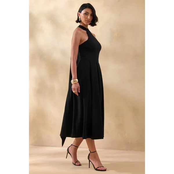 Rhode | Robe mi-longue noire à col licou