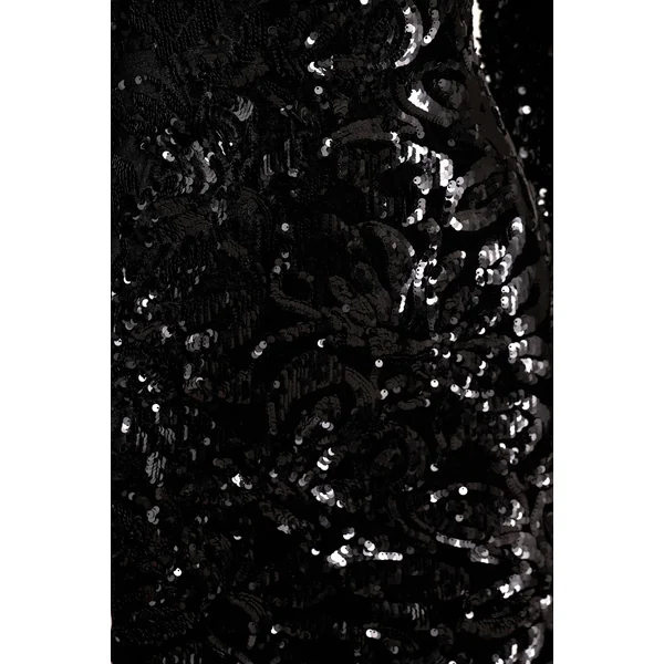 Ritz | Mini-robe noire en sequins à décolleté plongeant et manches longues
