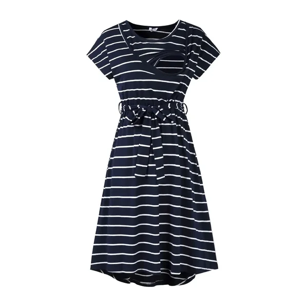 Robe Allaitement Rayé Bleue Avec Ceinture