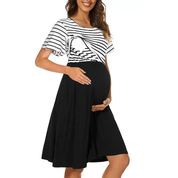 Robe Allaitement Rayés à Manche Courte