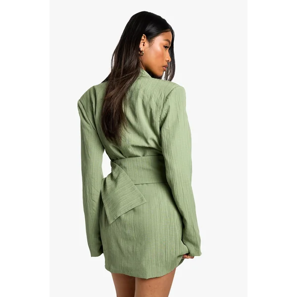 Robe Blazer Cintrée Texturée Avec Ceinture
