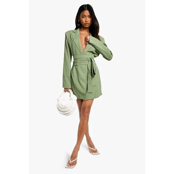 Robe Blazer Cintrée Texturée Avec Ceinture