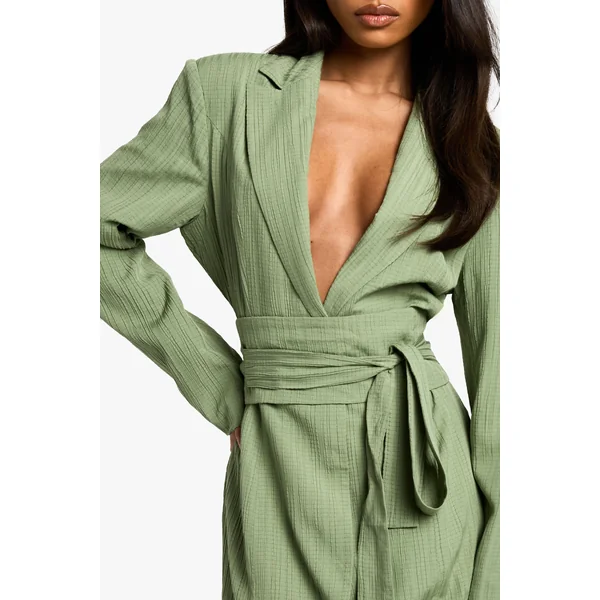 Robe Blazer Cintrée Texturée Avec Ceinture