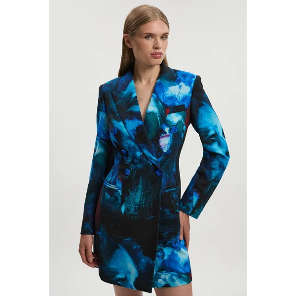Robe Blazer Mini à Double Boutonnage Imprimée Ajustée Polie Lily Macrae