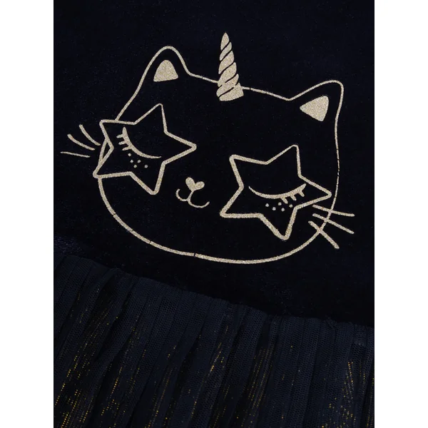 Robe bleue avec tulle animation chat glitter pour fille - Soins Bébé Naturels & Produits Maman Après Naissance