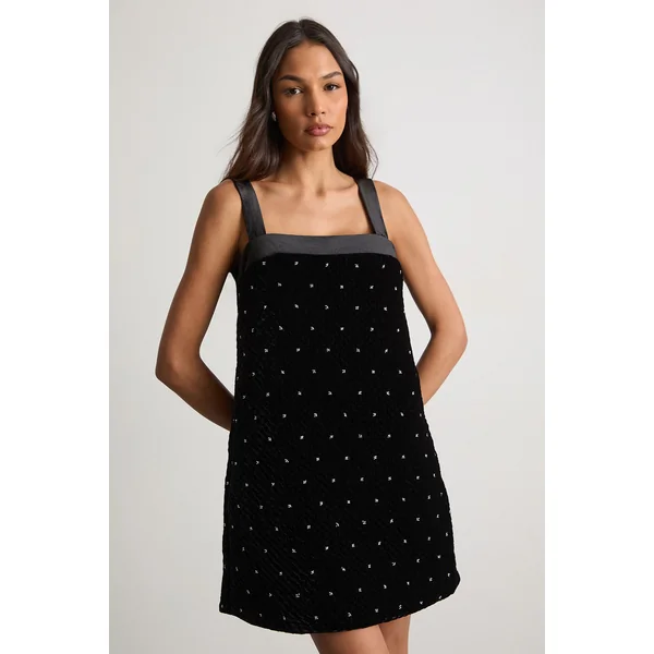 Robe Chasuble en Velours Matelassé Ornée de Cristaux