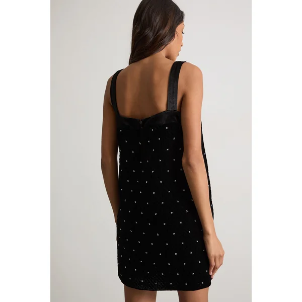 Robe Chasuble en Velours Matelassé Ornée de Cristaux