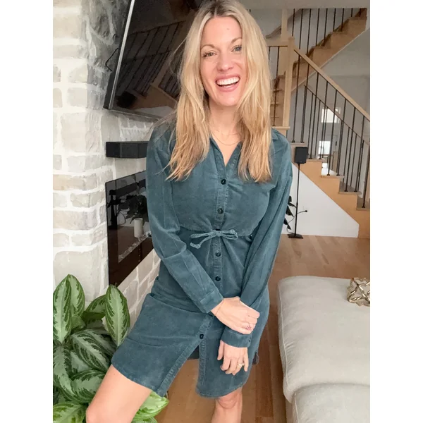 Robe chemise en corduroy - sarcelle