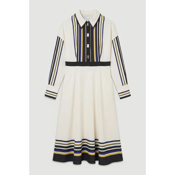 Robe Chemise Maxi Grande Taille En Sergé Tissé À Rayures Contrastées