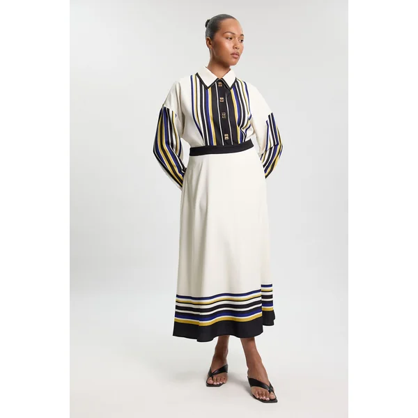 Robe Chemise Maxi Grande Taille En Sergé Tissé À Rayures Contrastées