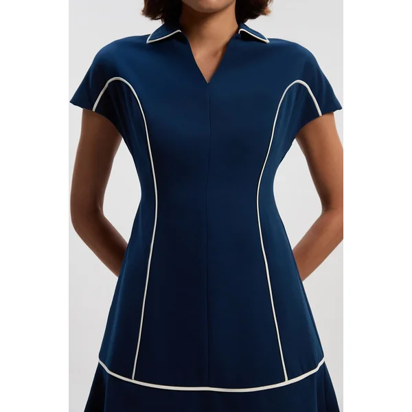 Robe Chemise Mini Ajustée en Crêpe avec Liserés pour Femmes Grandes Tailles