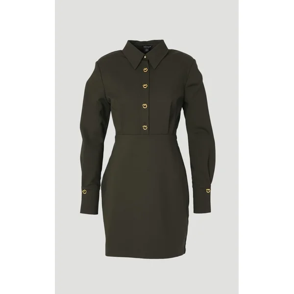 Robe Chemise Mini en Coton Techno Tissé Petite avec Fermoirs Dorés