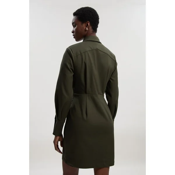 Robe Chemise Mini en Coton Techno Tissé Petite avec Fermoirs Dorés