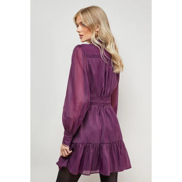 Robe Chemise Mini à Finitions Dentelle Organza