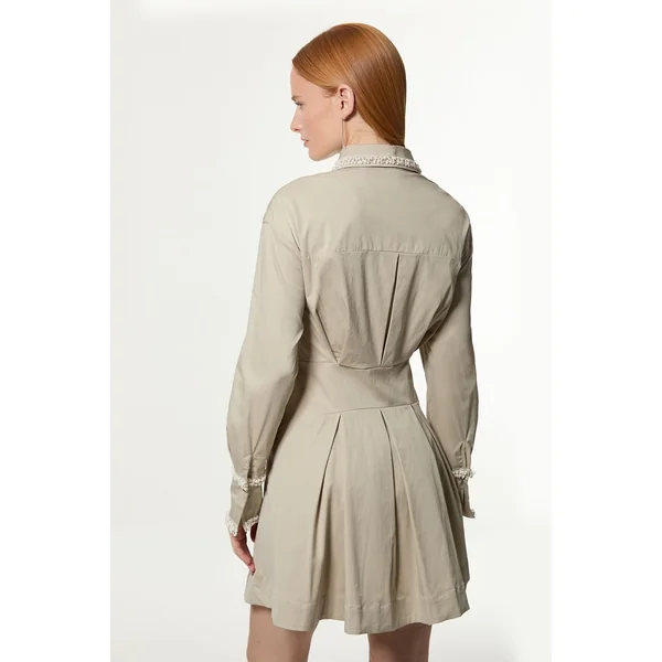 Robe Chemise Mini À Jupe Ample En Coton Avec Finitions Perlées Pour Femmes Grandes