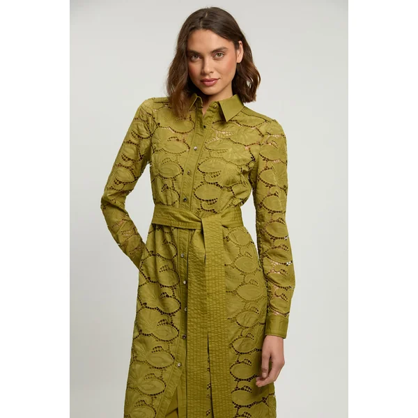 Robe Chemise Tissée Petite À Col En Coton Ajouré