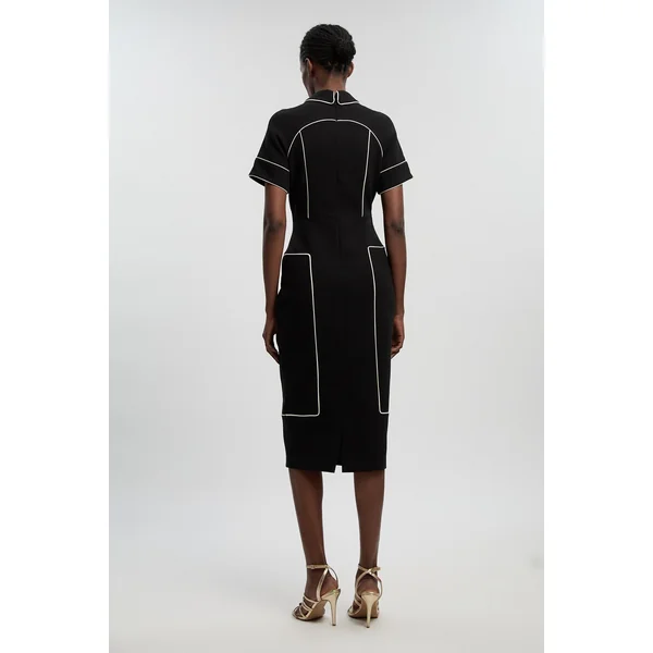 Robe Crayon Ajustée En Tissu Stretch Compact Avec Détails De Pattes À Bordures Contrastées