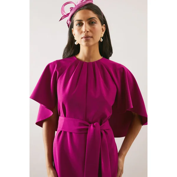 Robe Crayon Ceinturée À Cape Tissée