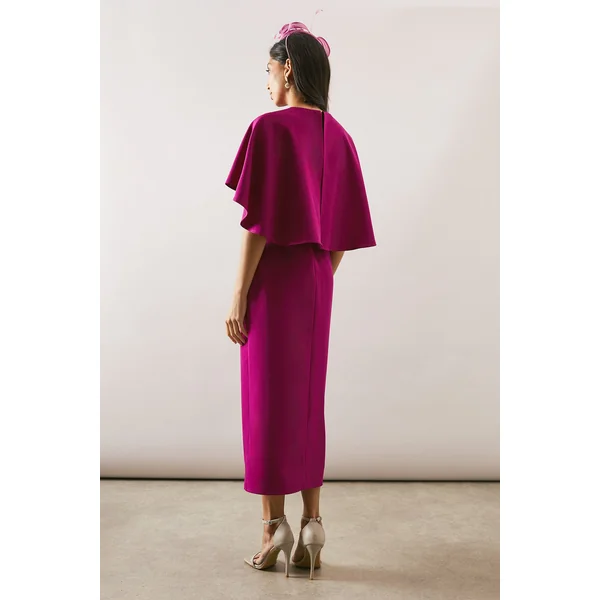 Robe Crayon Ceinturée À Cape Tissée