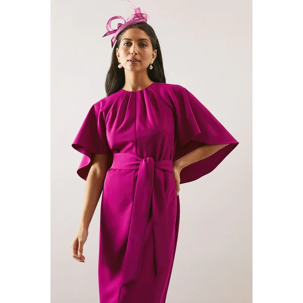 Robe Crayon Ceinturée À Cape Tissée