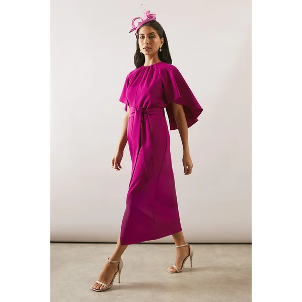 Robe Crayon Ceinturée À Cape Tissée