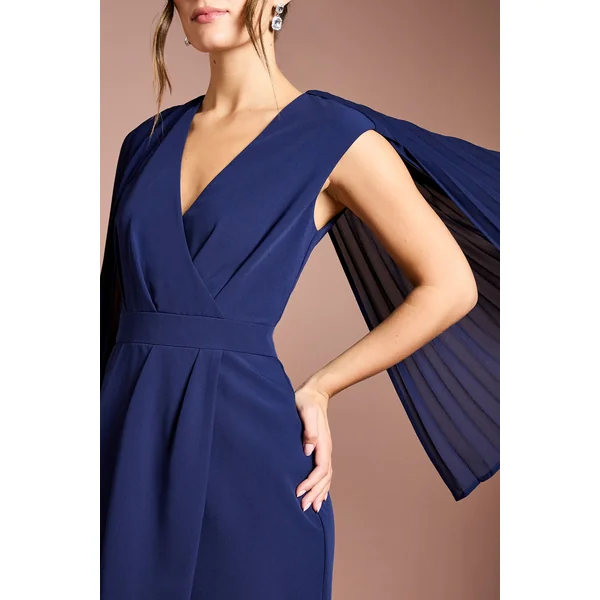 Robe Crayon en Crêpe à Détail Cape Plissée