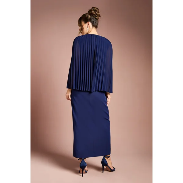 Robe Crayon en Crêpe à Détail Cape Plissée
