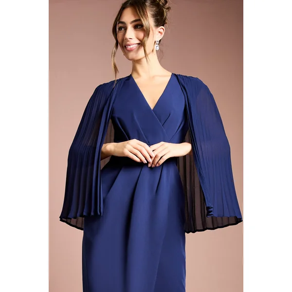 Robe Crayon en Crêpe à Détail Cape Plissée