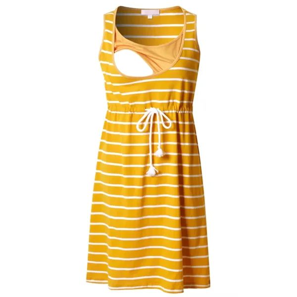 Robe D’Allaitement Rayée Jaune à Manches Courtes