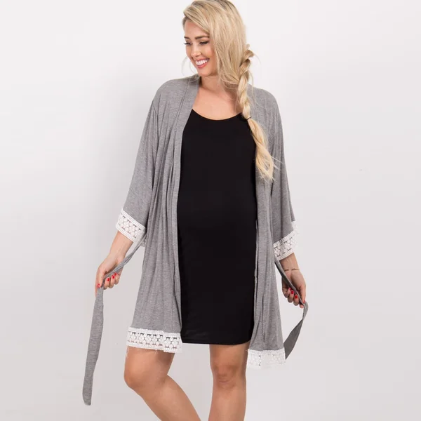 Robe de chambre de grossesse en coton léger -Bleu/Gris/Rose/Bleu foncé/Ardoise