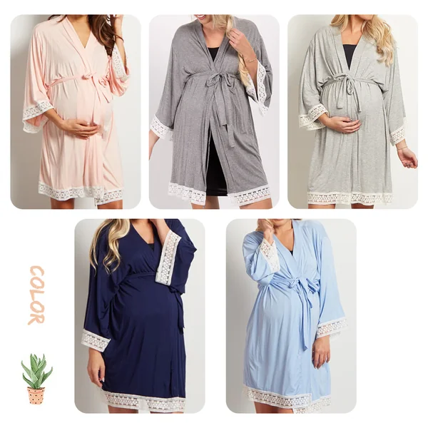 Robe de chambre de grossesse en coton léger -Bleu/Gris/Rose/Bleu foncé/Ardoise