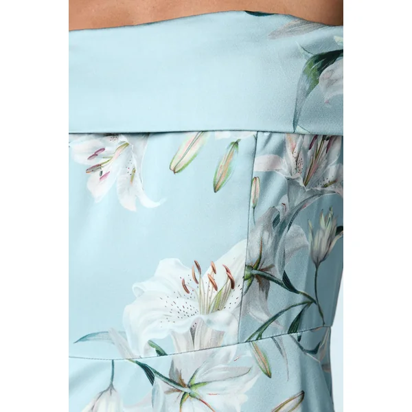 Robe de Demoiselle d'Honneur Bardot Imprimée en Satin