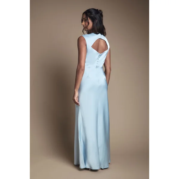 Robe de Demoiselle d'Honneur Longue en Satin avec Détail Dos Ouvert