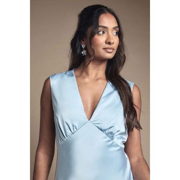 Robe de Demoiselle d'Honneur Longue en Satin avec Détail Dos Ouvert