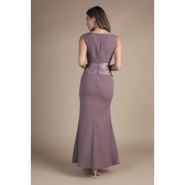 Robe de Demoiselle d'Honneur Longue sans Manches à Col Rond avec Ceinture