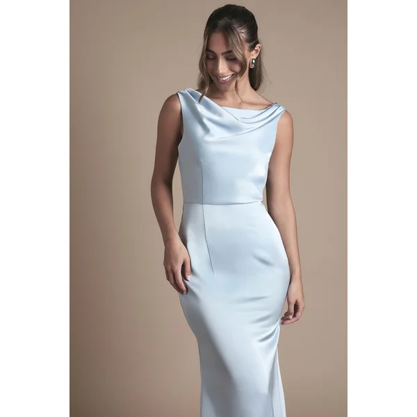 Robe de Demoiselle d'Honneur Midi Oasis à Col Drapé et Dos Ouvert